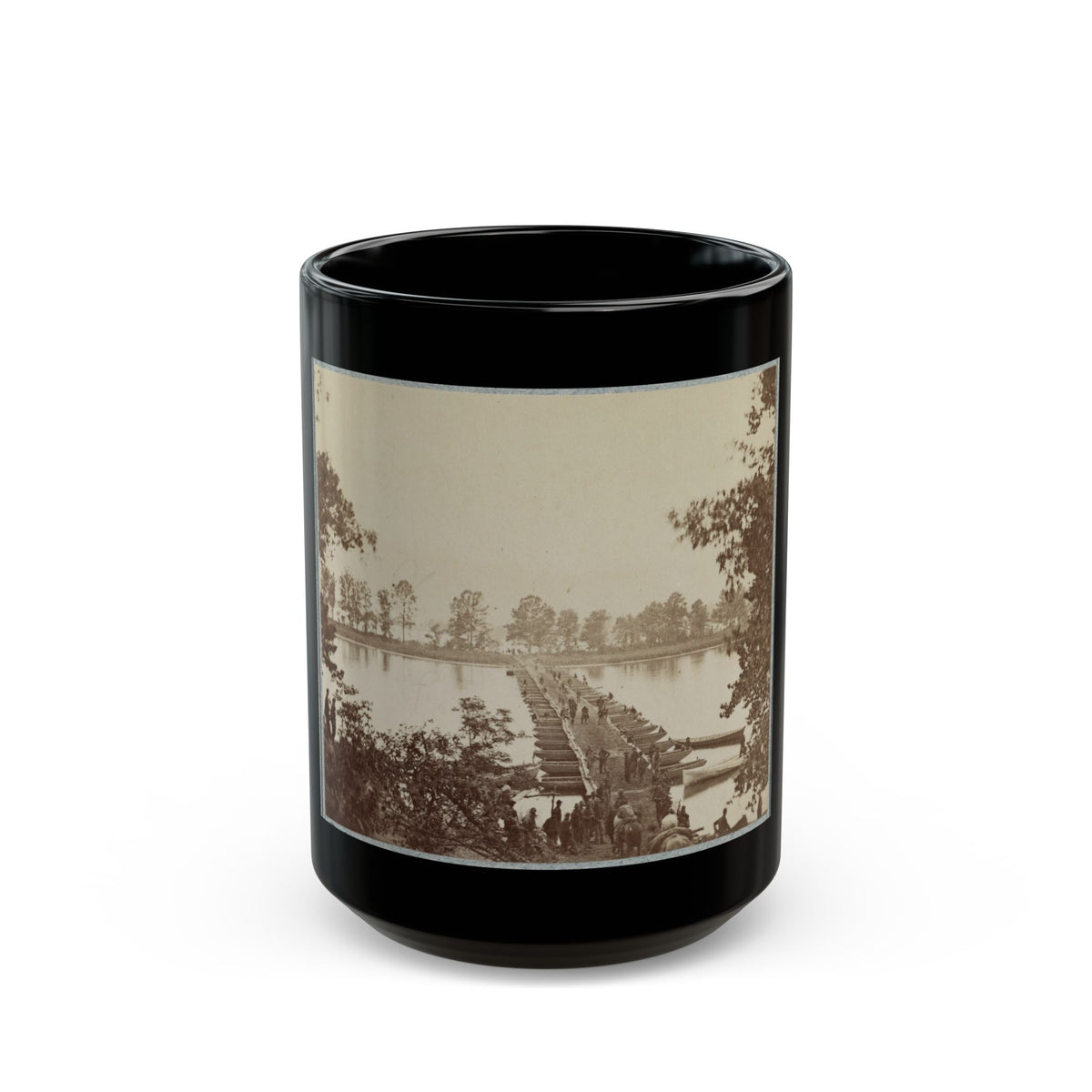 Army Of The James, Pontoon Bridges Across James River At Deep Bottom And Varina 001 (U.S. Civil War) Black Coffee Mug