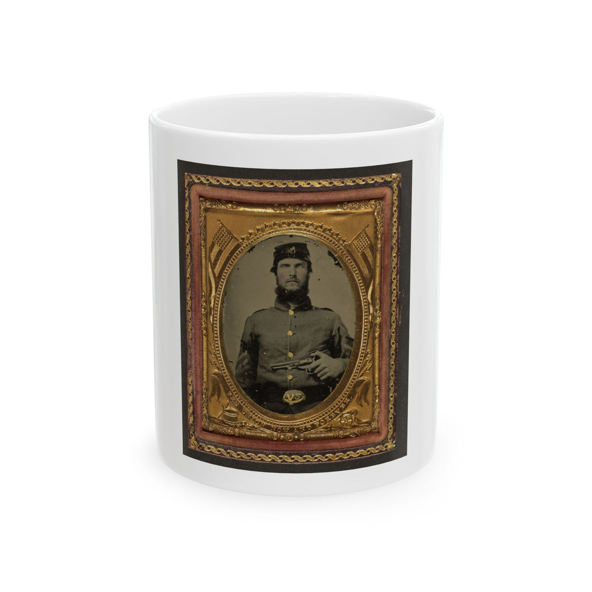 Unidentified Soldier In Union Corporal's Uniform Holding Revolver To Chest (U.S. Civil War) White Coffee Mug