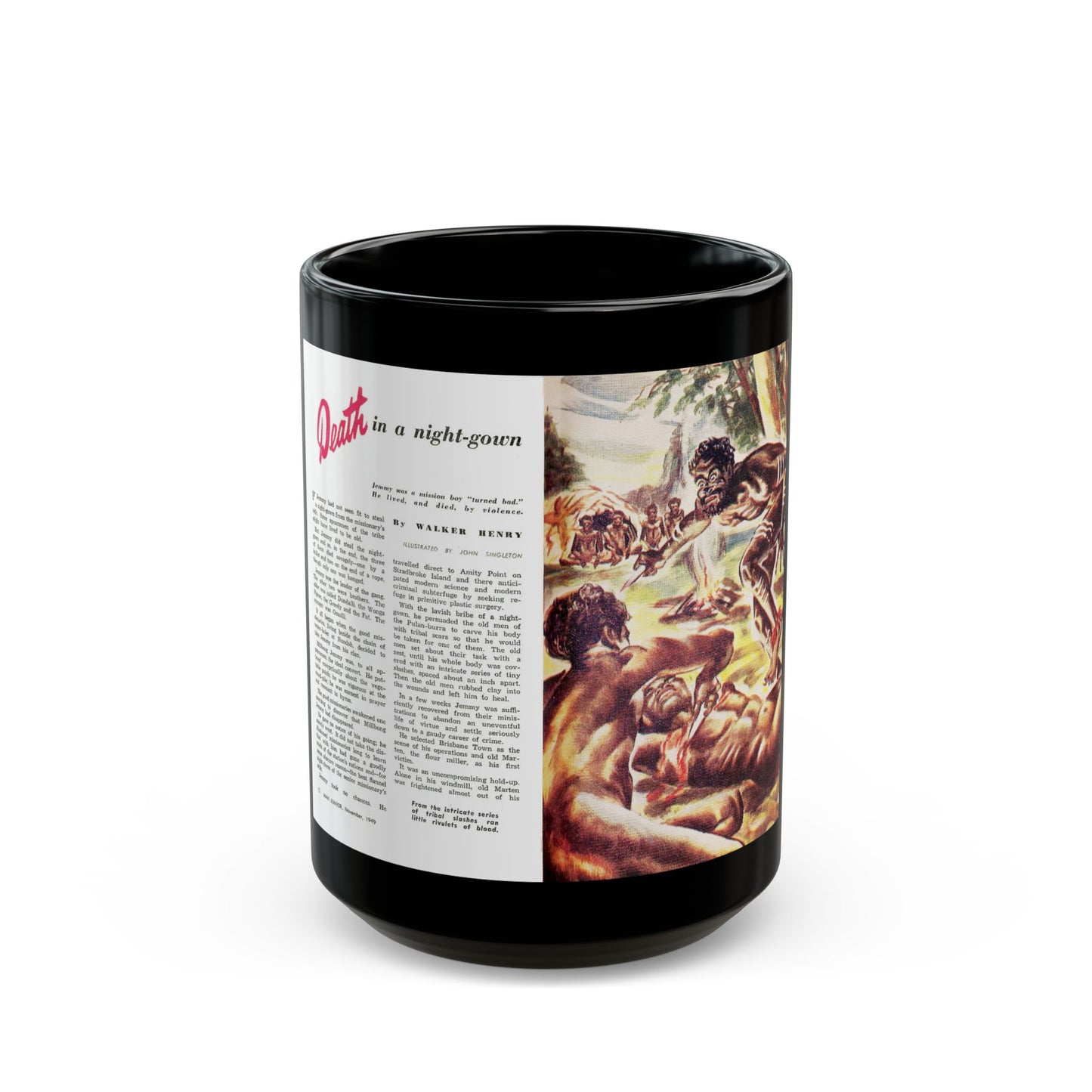 Death in a night-gown, Man Junior, November 1949 - Black Coffee Mug-15oz-Go Mug Yourself