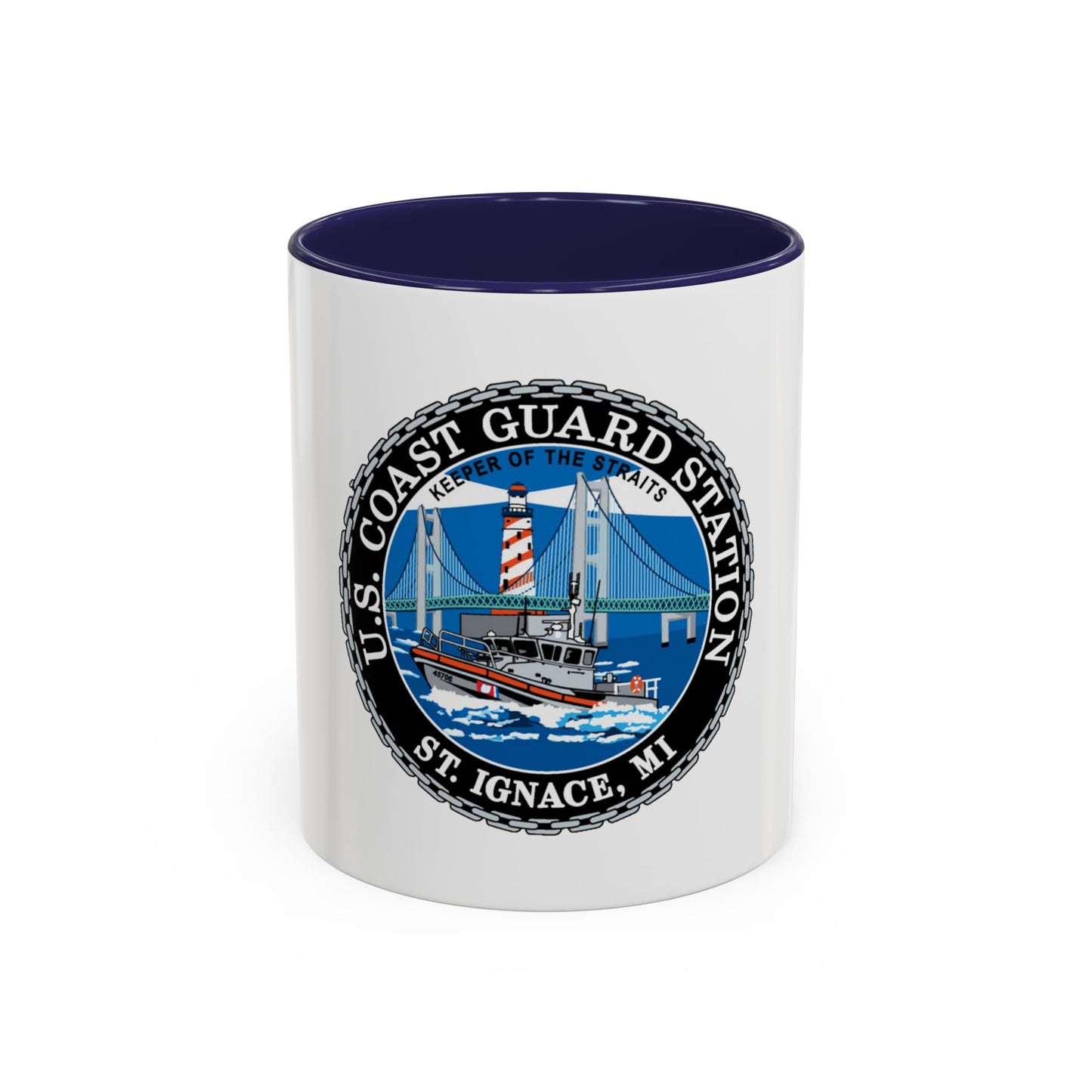 USCG Station St Ignace MI (U.S. Coast Guard) Accent Coffee Mug