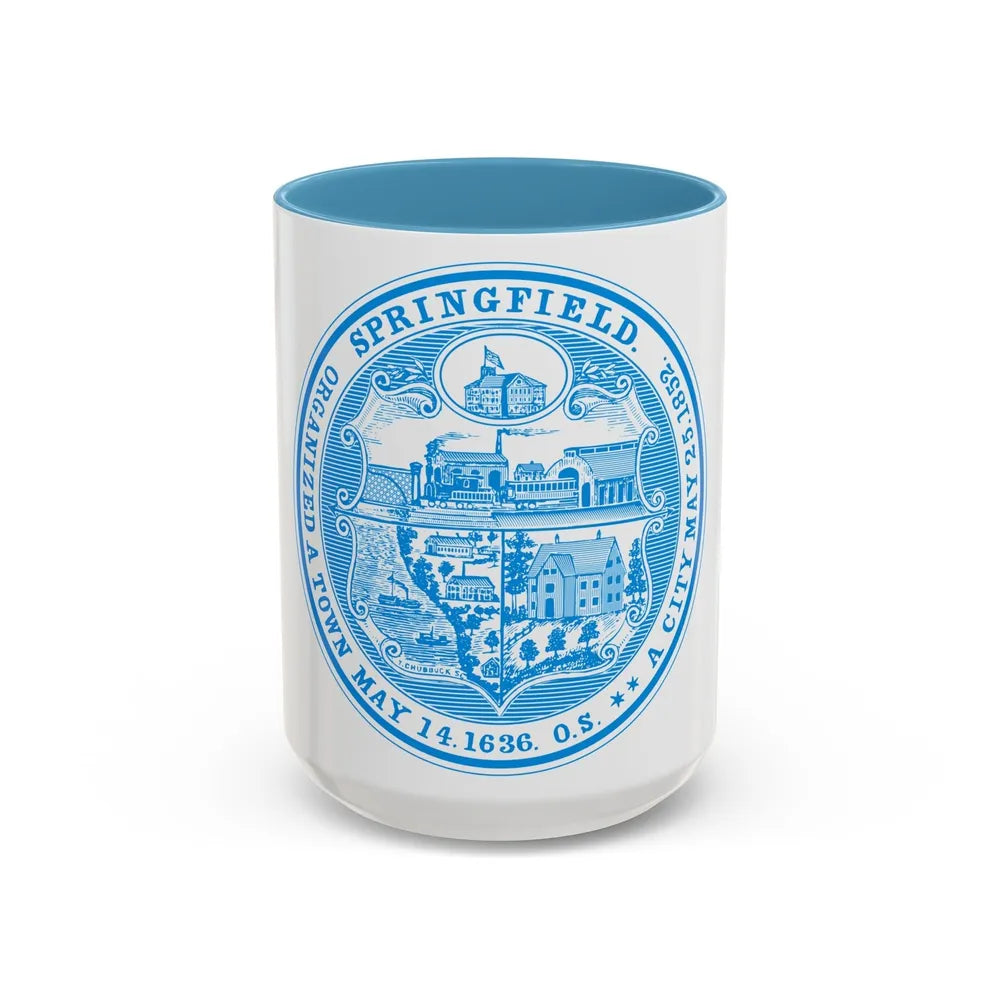 Seal of Springfield Massachusetts - Accent Coffee Mug-15oz-Light Blue-Go Mug Yourself