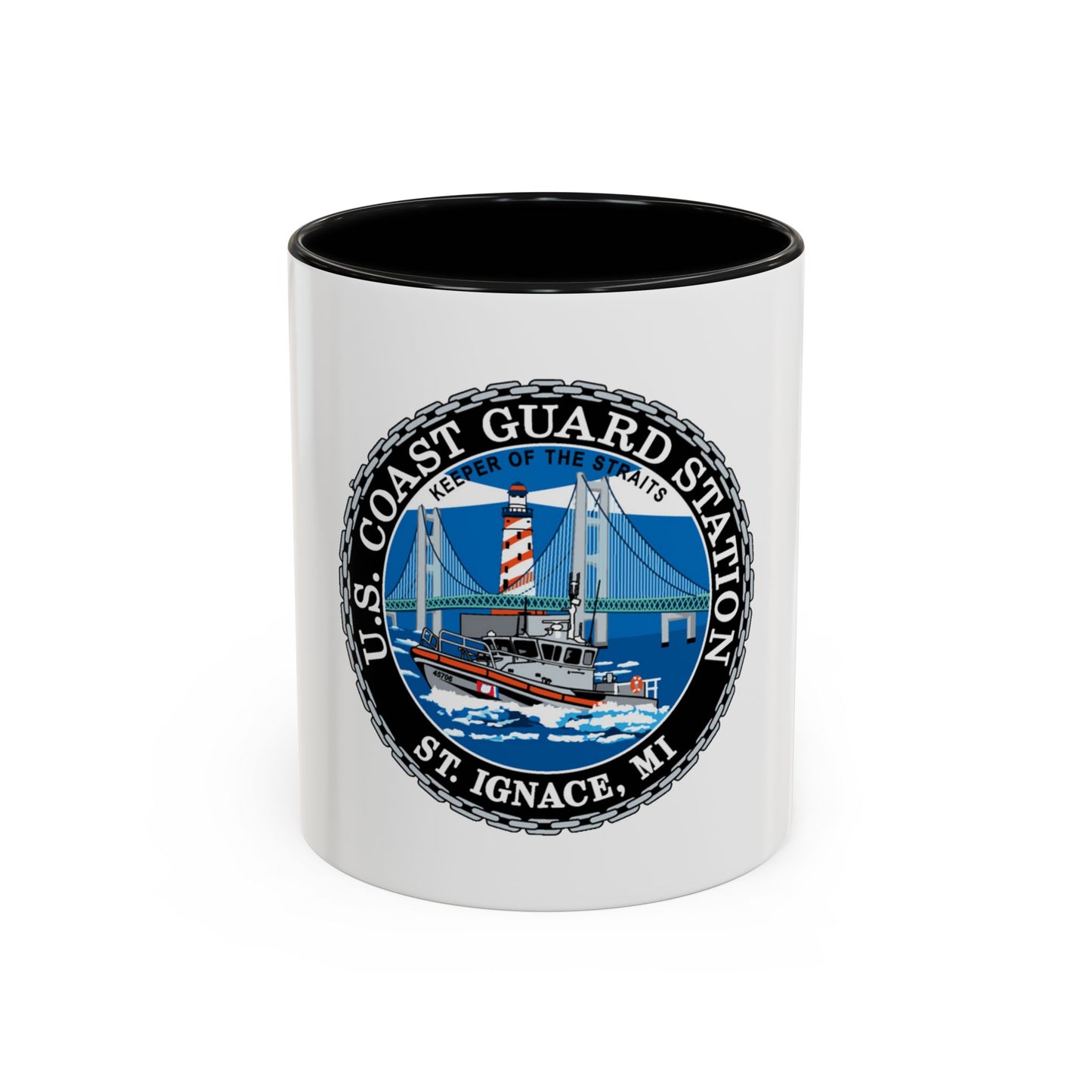 USCG Station St Ignace MI (U.S. Coast Guard) Accent Coffee Mug