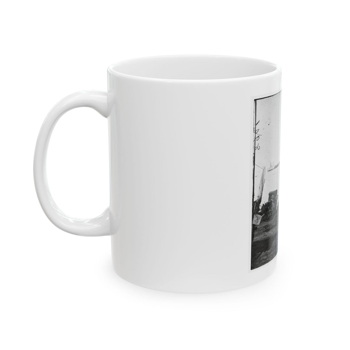 Belle Plain Landing, Virginia. Distance View Of Belle Plain Landing On The James River. (U.S. Mail Wagon 2nd Corps In Foreground) (U.S. Civil War) White Coffee Mug