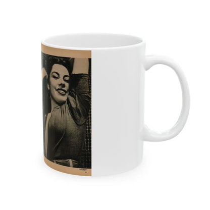 Jeanne Carmen #188 - Pages 70 & 71 Pages 3 & 4 of 7+3 B&W Photos & short article from PHOTO Digest Mag. Aug. '54 (Vintage Female Icon) White Coffee Mug-Go Mug Yourself