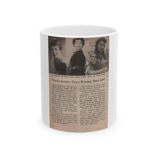 Virginia Leith #45 - People Today Pocket Mag. 2-23-55 - 3 Small B&W Photos, Caption & Article ending (Vintage Female Icon) White Coffee Mug-11oz-Go Mug Yourself