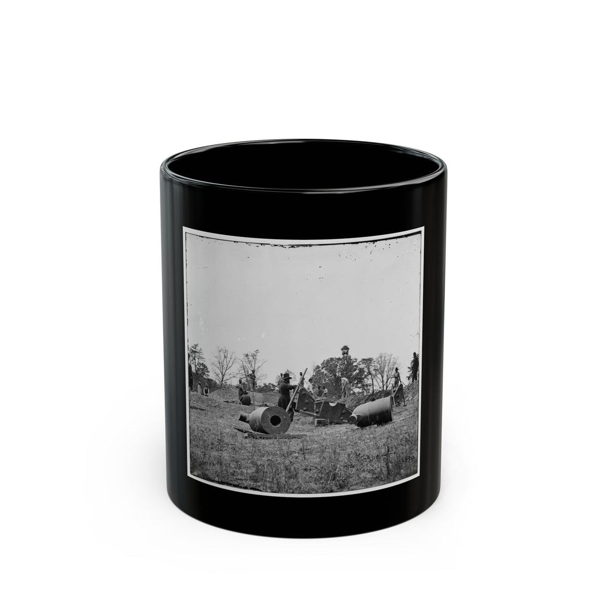 James River, Va. Work Party And Mortars At  Butler's Crow's Nest (U.S. Civil War) Black Coffee Mug