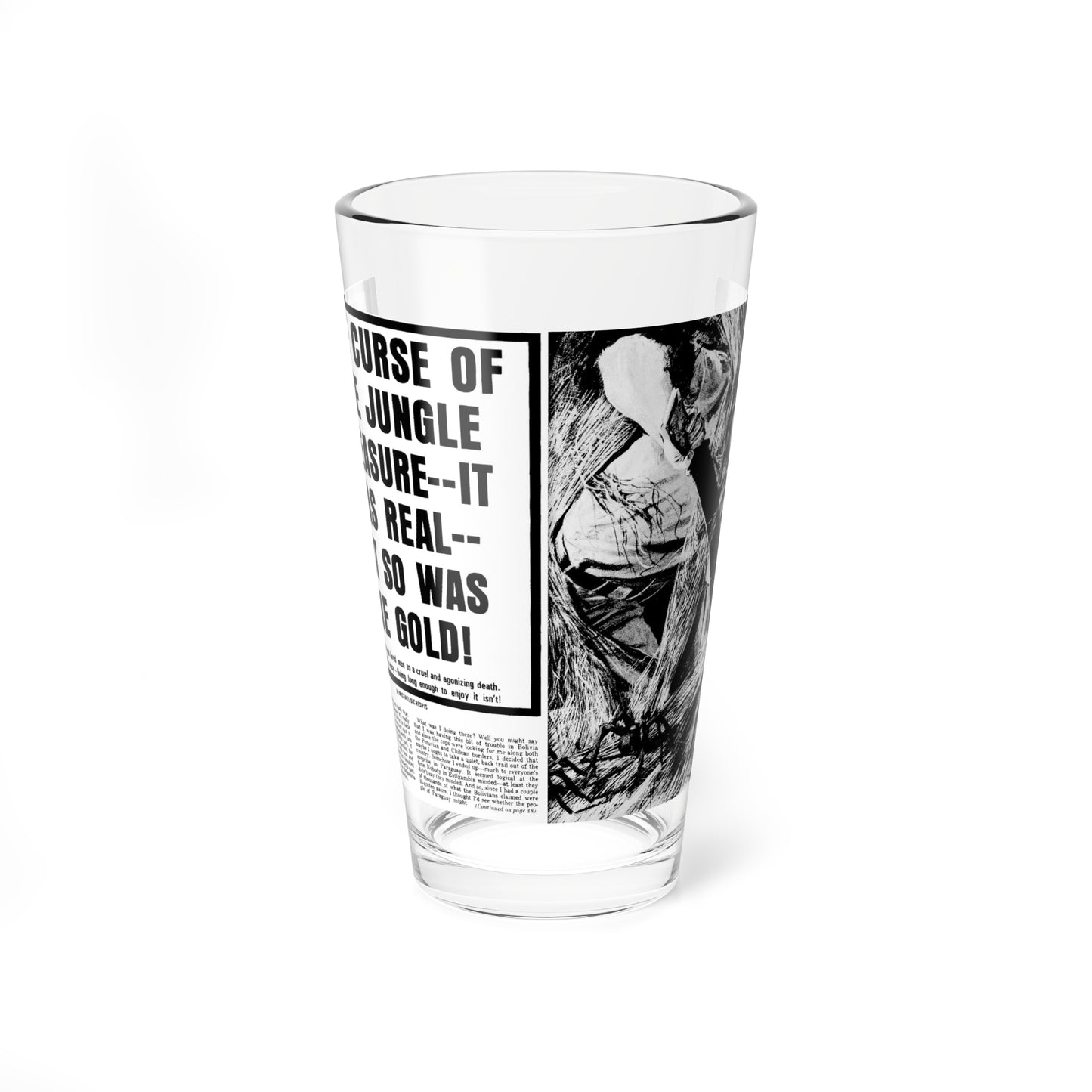 The Curse Of The Jungle Treasure, Real Men, February 1971 (Magazine Illustration) Pint Glass 16oz