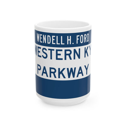 Western Kentucky Parkway (Kentucky) (Road Sign) White Coffee Mug-15oz-Go Mug Yourself