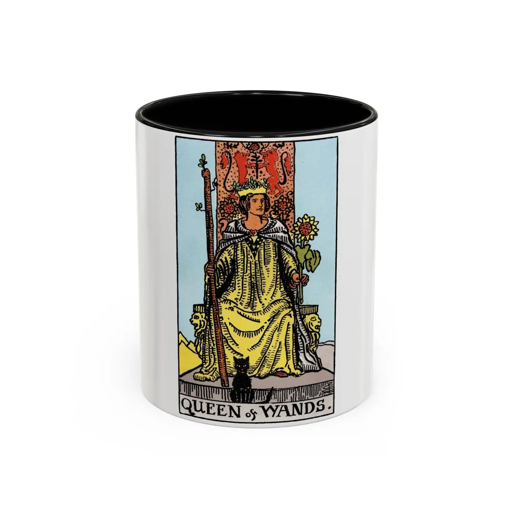 The Queen of Wands (Tarot Card) Accent Coffee Mug-11oz-Black-Go Mug Yourself