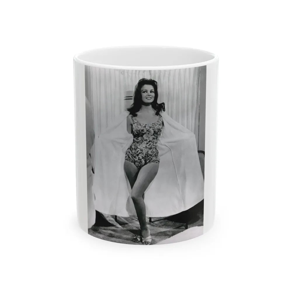 Pamela Tiffin #55 - 8x10 B&W Full Body 1 Piece Swimsuit Cheesecake Photo Hi-Res Re-Print (Vintage Female Icon) White Coffee Mug-11oz-Go Mug Yourself