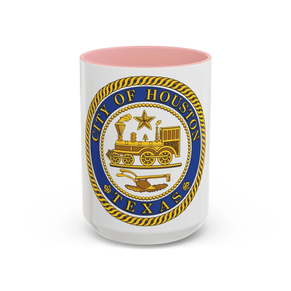 Seal of Houston Texas - Accent Coffee Mug-15oz-Pink-Go Mug Yourself