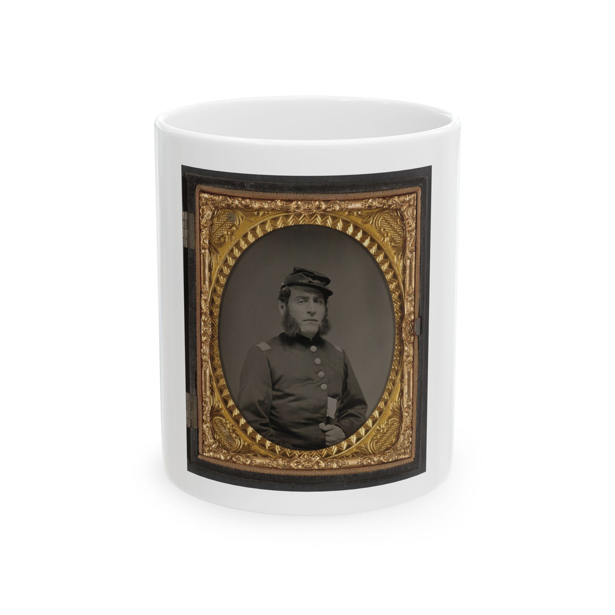 Unidentified Soldier In Union Officers's Uniform And Connecticut State Seal Buttons (U.S. Civil War) White Coffee Mug