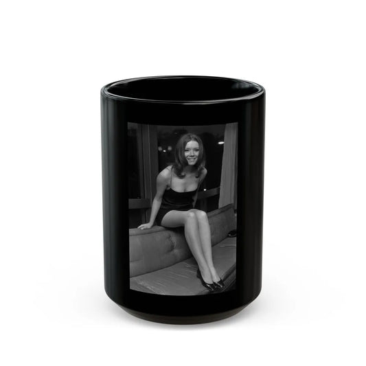 Diana Rigg #03 (Vintage Female Icon) Black Coffee Mug-15oz-Go Mug Yourself