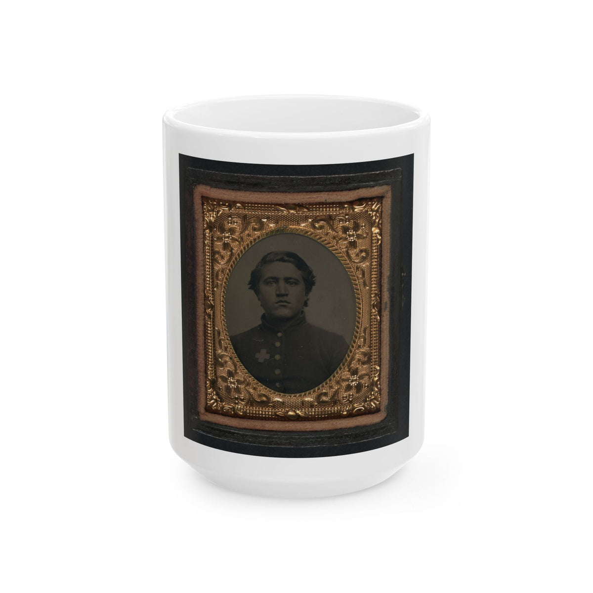 Unidentified Soldier In Union Uniform With 6th Corps Of The Army Of The Potomac Badge (U.S. Civil War) White Coffee Mug