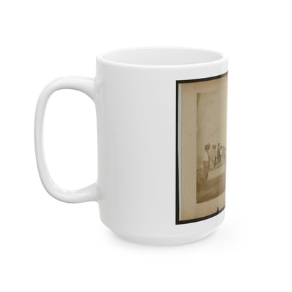 Military Construction In Northern Virginia  Men Standing On The Potomac River Bank With Assembled Blanket Boats (U.S. Civil War) White Coffee Mug