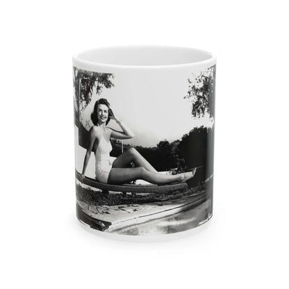 Dorothy Malone #245 - 8x10 B&W Full Body Early or Mid 50's 1-Piece Cheesecake Swimsuit Photo (Vintage Female Icon) White Coffee Mug-11oz-Go Mug Yourself