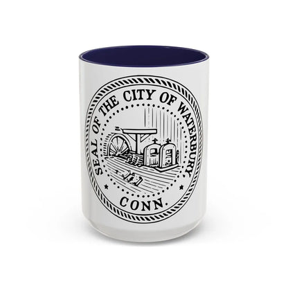 Seal of Waterbury Connecticut - Accent Coffee Mug-15oz-Navy-Go Mug Yourself