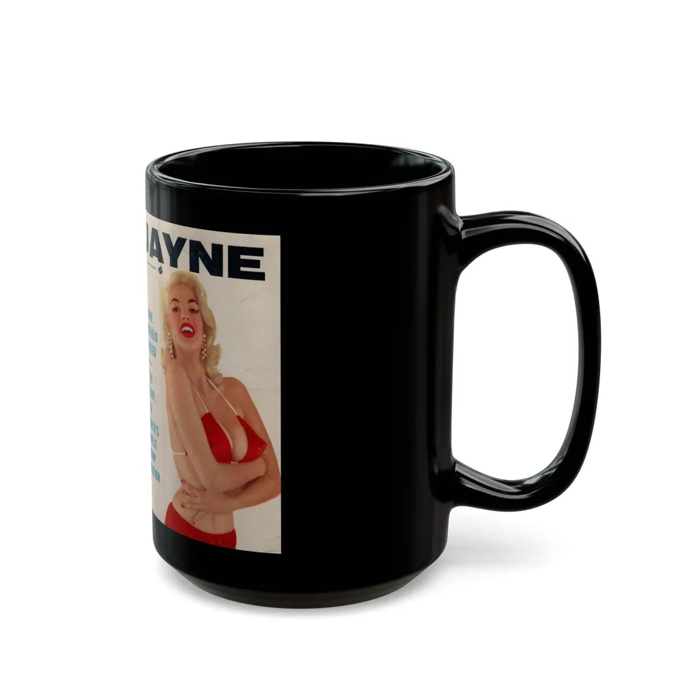 Jayne Mansfield #277 - JAYNE Pocket Magazine unfolded front & back cover with over 50 photos of her! (Vintage Female Icon) Black Coffee Mug-Go Mug Yourself