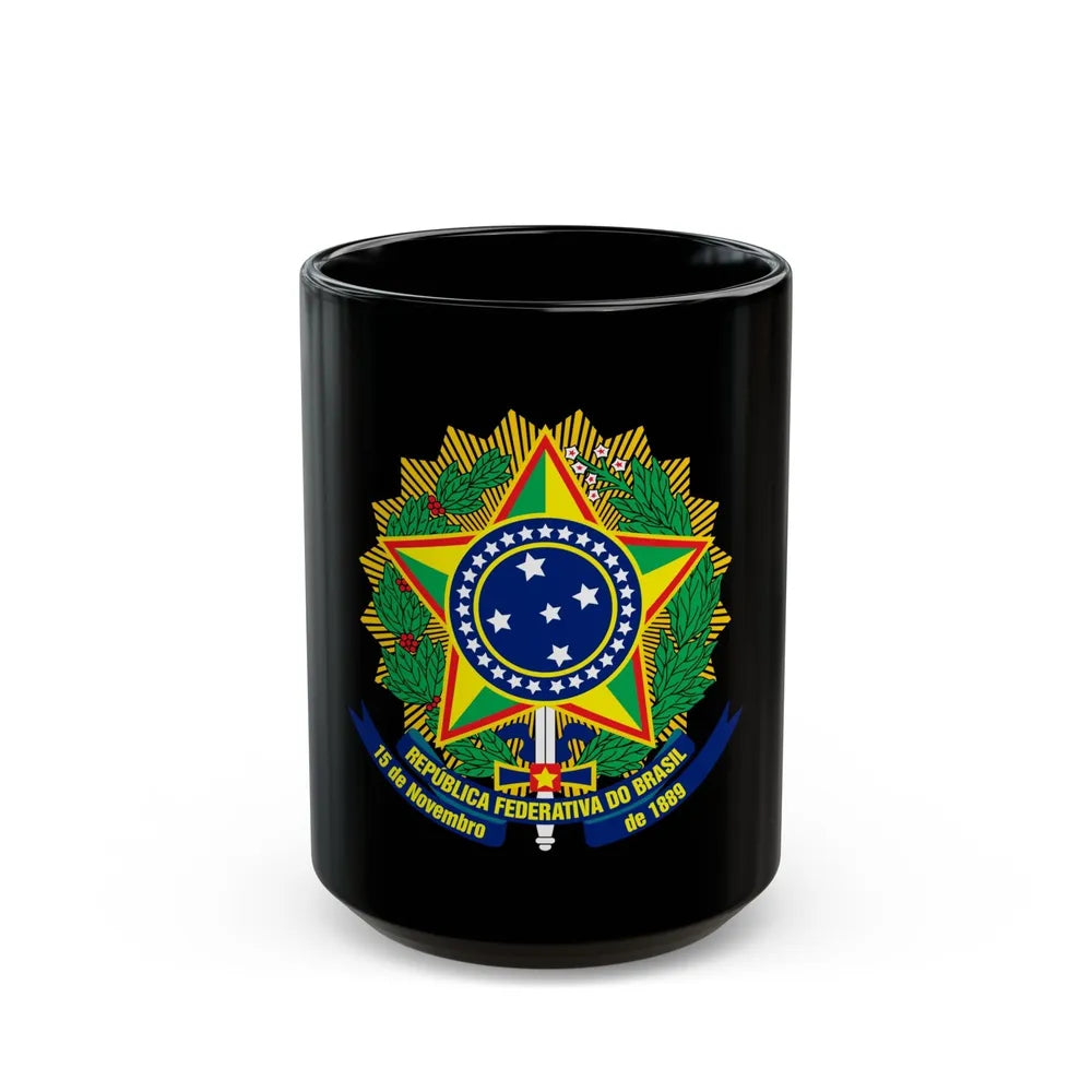 Coat of arms of Brazil (dark blue) - Black Coffee Mug-15oz-Go Mug Yourself