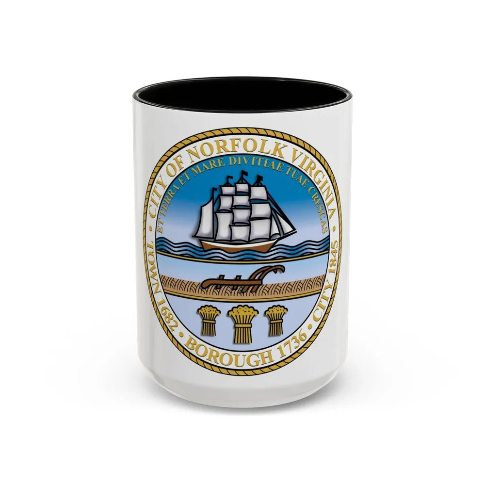 Seal of Norfolk Virginia - Accent Coffee Mug-15oz-Black-Go Mug Yourself