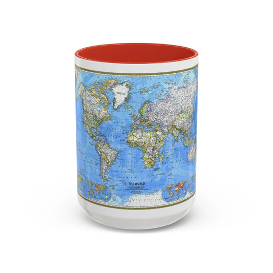 World Map (1981) (Map) Accent Coffee Mug-15oz-Red-Go Mug Yourself