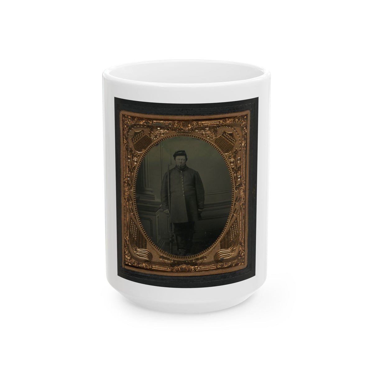 Unidentified Soldier In Union Frock And Kepi With Bayoneted Flintlock Musket (U.S. Civil War) White Coffee Mug