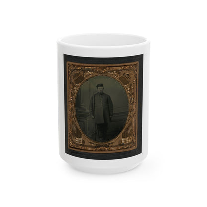Unidentified Soldier In Union Frock And Kepi With Bayoneted Flintlock Musket (U.S. Civil War) White Coffee Mug