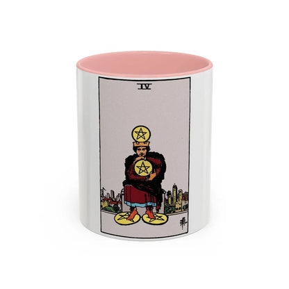 The 4 of Pentacles (Tarot Card) Accent Coffee Mug-11oz-Pink-Go Mug Yourself