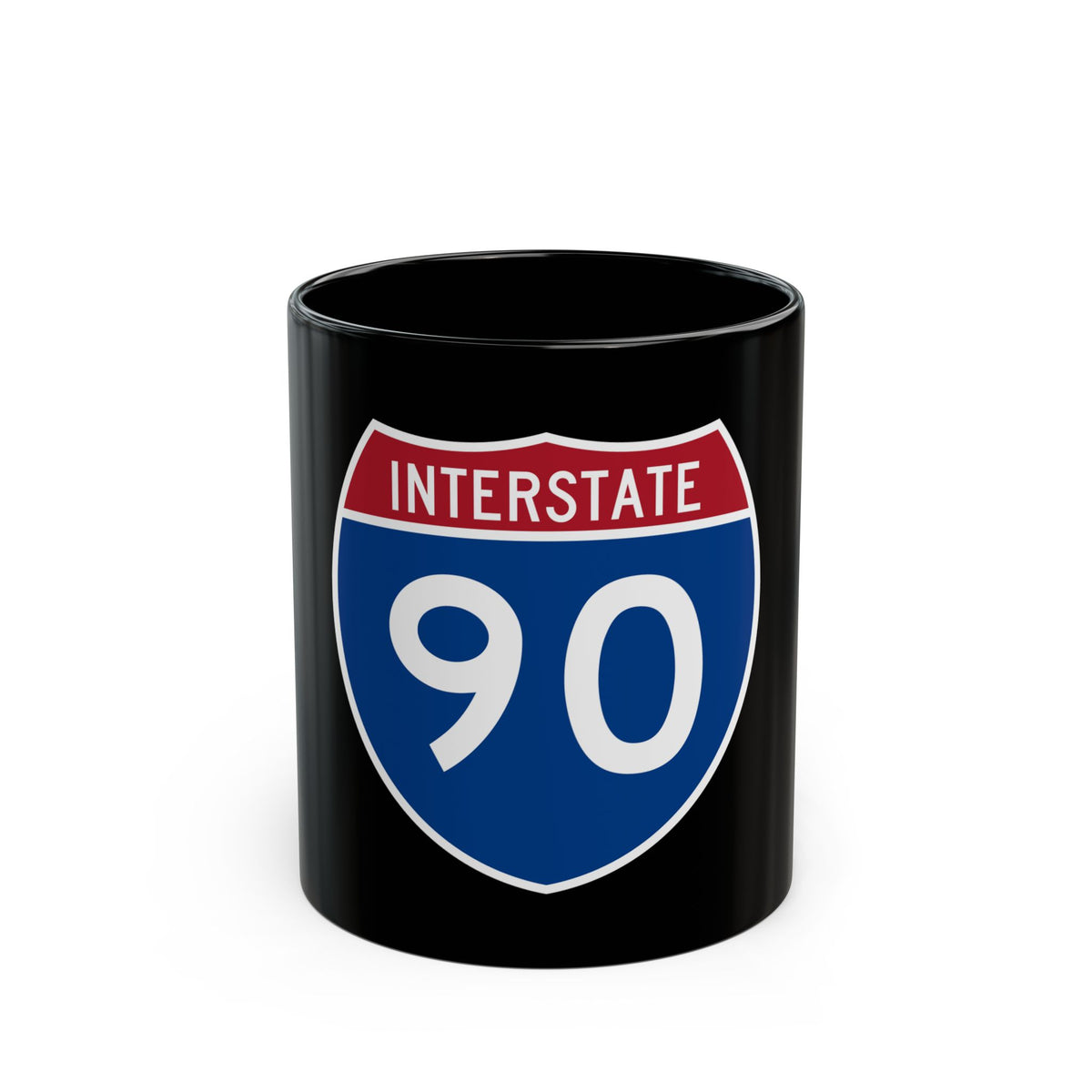 Navy and red US Interstate 90 route shield in flat vector style, with INTERSTATE in white across the red top band.