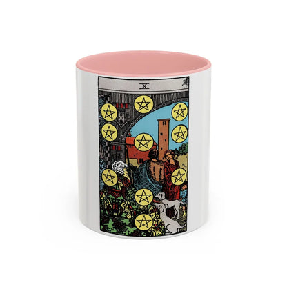 The 10 of Pentacles (Tarot Card) Accent Coffee Mug-11oz-Pink-Go Mug Yourself