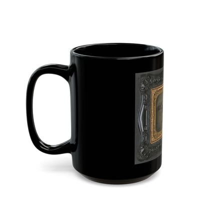 Private Levi F. Hocker Of Co. F, 17th Pennsylvania Cavalry Regiment, In Uniform With Pistol And Sword, On Horseback (U.S. Civil War) Black Coffee Mug