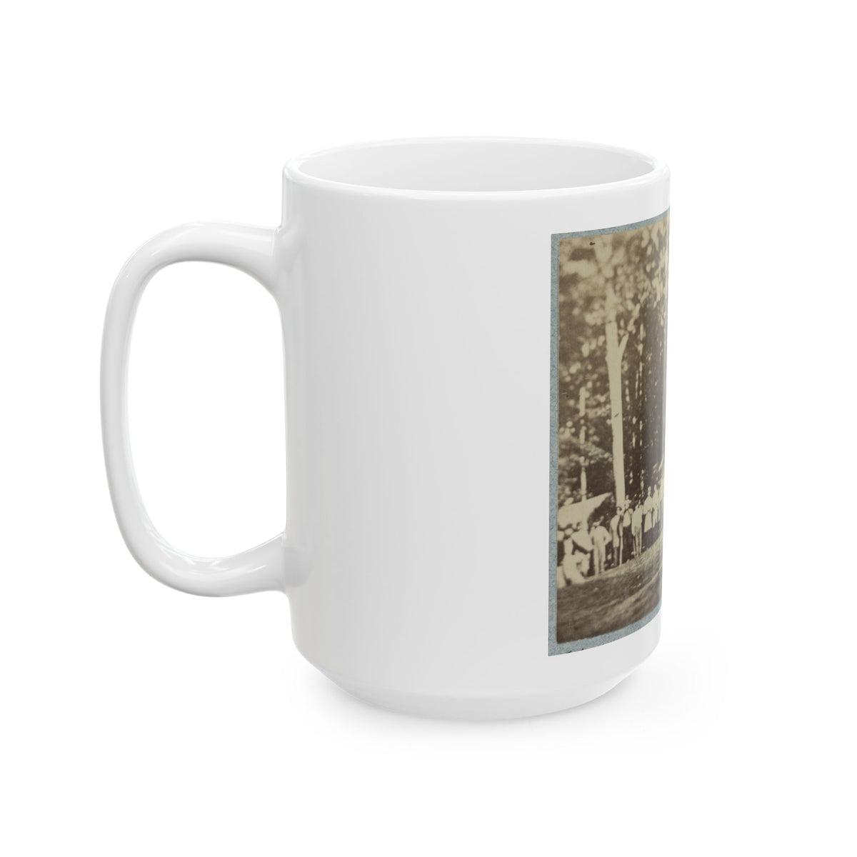 Group Of Soldiers, Some In Uniform And Some With Crutches, Pose In Front Of The Woods Possibly In Pennsylvania (U.S. Civil War) White Coffee Mug