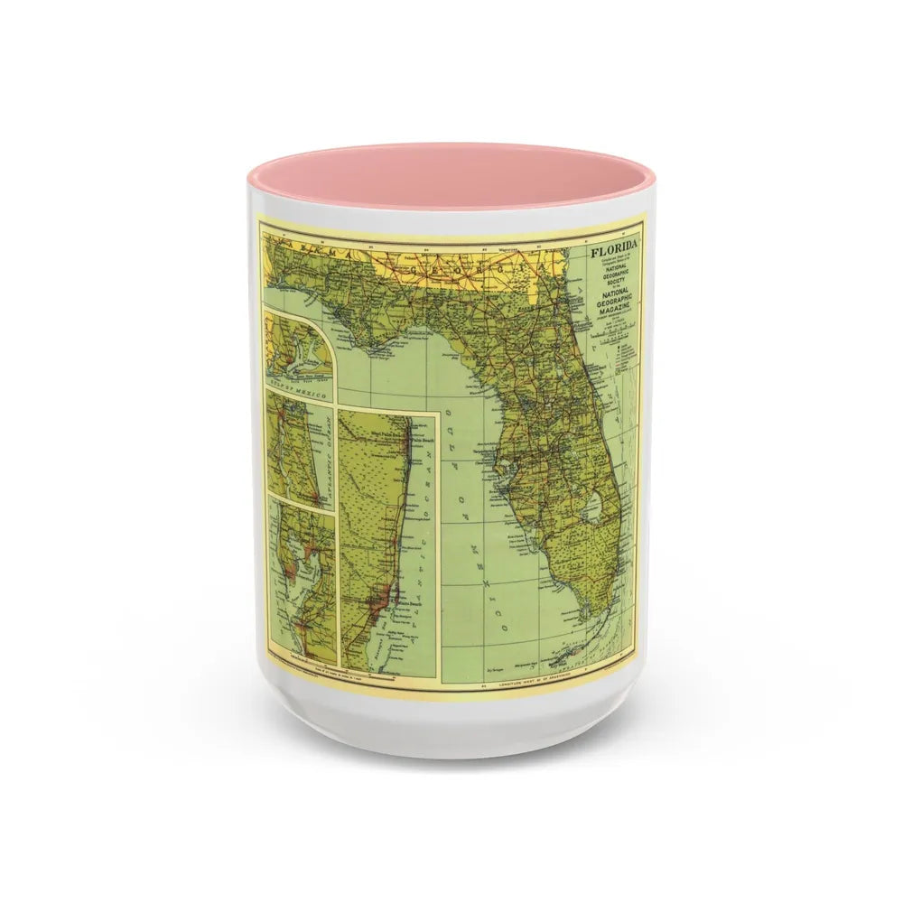 USA - Florida (1930) (Map) Accent Coffee Mug-15oz-Pink-Go Mug Yourself