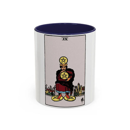 The 4 of Pentacles (Tarot Card) Accent Coffee Mug-11oz-Navy-Go Mug Yourself