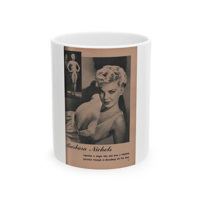 Barbara Nichols #419 - Page 1 of 1 with, 2 B&W Photos from BRIEF Digest Mag. Feb. '54 (Vintage Female Icon) White Coffee Mug-11oz-Go Mug Yourself