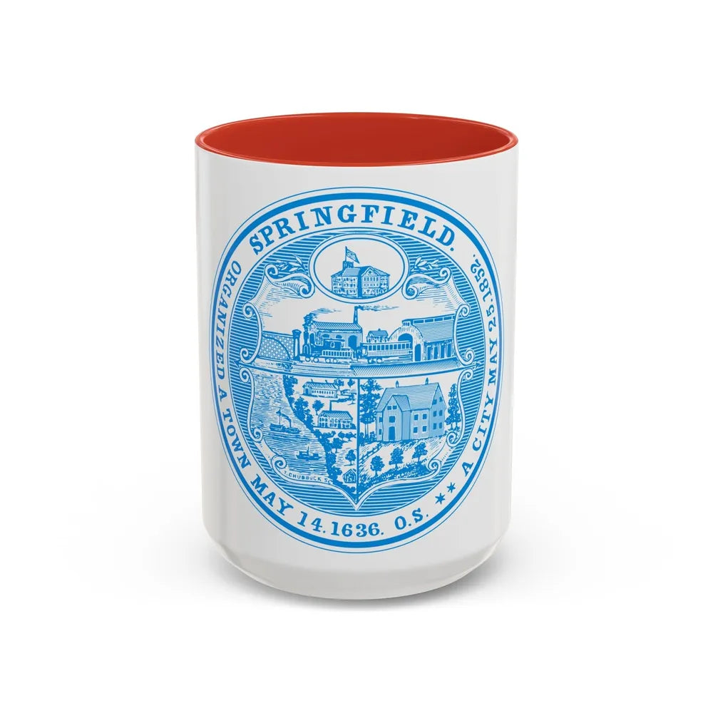 Seal of Springfield Massachusetts - Accent Coffee Mug-15oz-Red-Go Mug Yourself