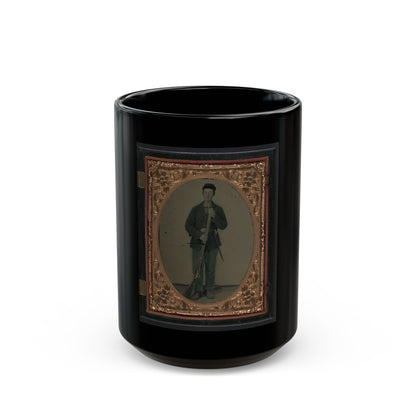 Unidentified Soldier In Union Sack Coat And Forage Hat With Cartridge Pouch, Bayonet Scabbard, And Musket (U.S. Civil War) Black Coffee Mug