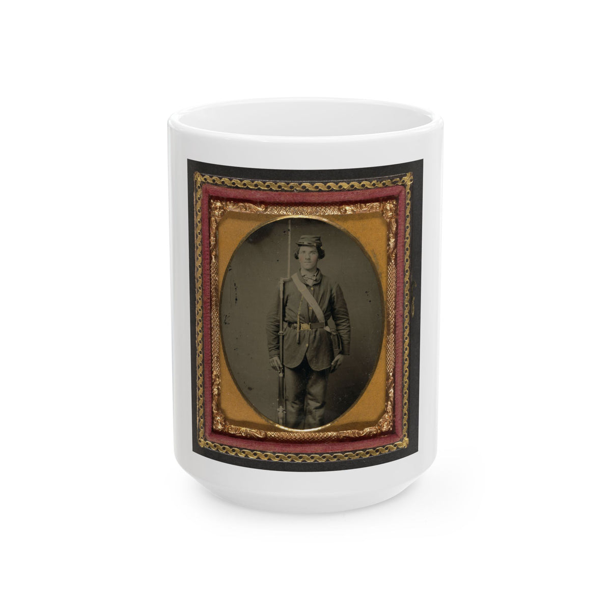 Unidentified Soldier In Union Uniform With Bayoneted Musket And Cartridge Box (U.S. Civil War) White Coffee Mug
