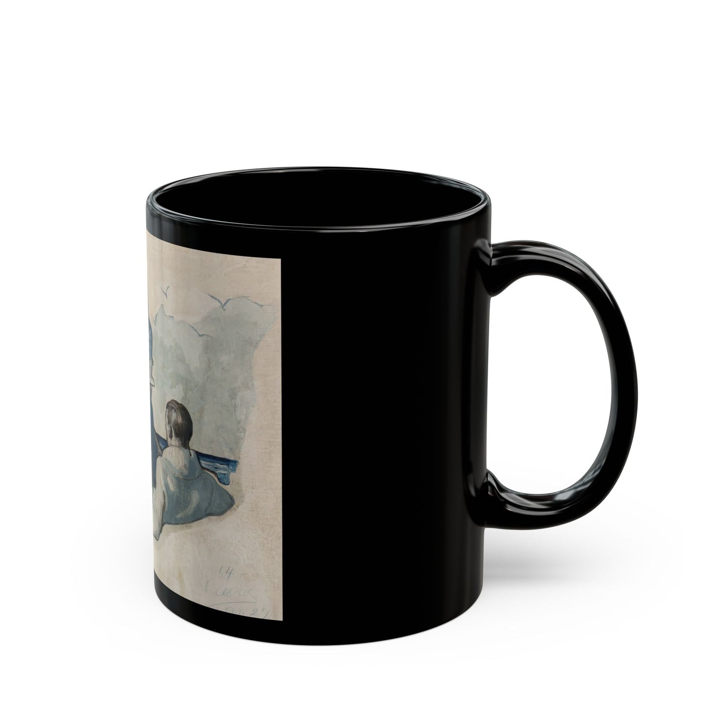 Couple Seated at Beach, 1927 - Black Coffee Mug-Go Mug Yourself