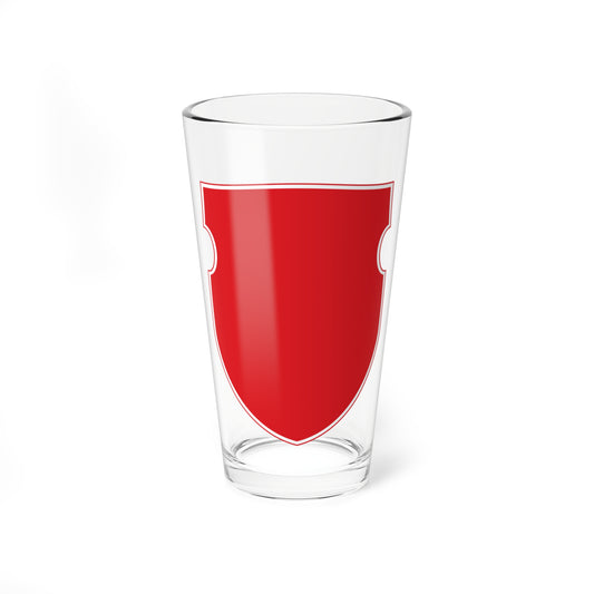 Plain red shield outline with a thin white inner border and notched sides, with no emblem or lettering.