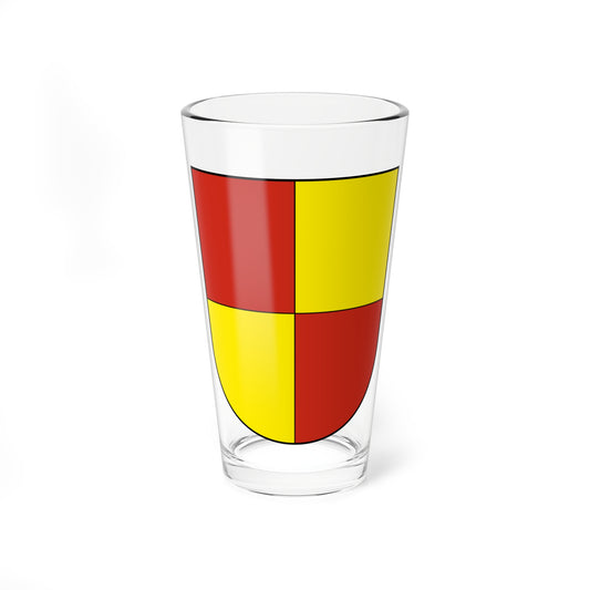 Heraldic shield divided into four quarters, red and yellow in a checkered arrangement, with a black outline.