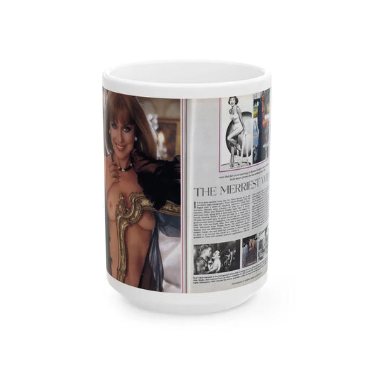 Terry Moore #241 - [Pages 130 & 131] Pages 1 & 2 of 10 Pics Color+B&W 2 Topless, 1 Pin-Up and 3 Candid Films Pics, Article+Captions from Playboy Mag. Aug. '84 (Vintage Female Icon) White Coffee Mug-15oz-Go Mug Yourself