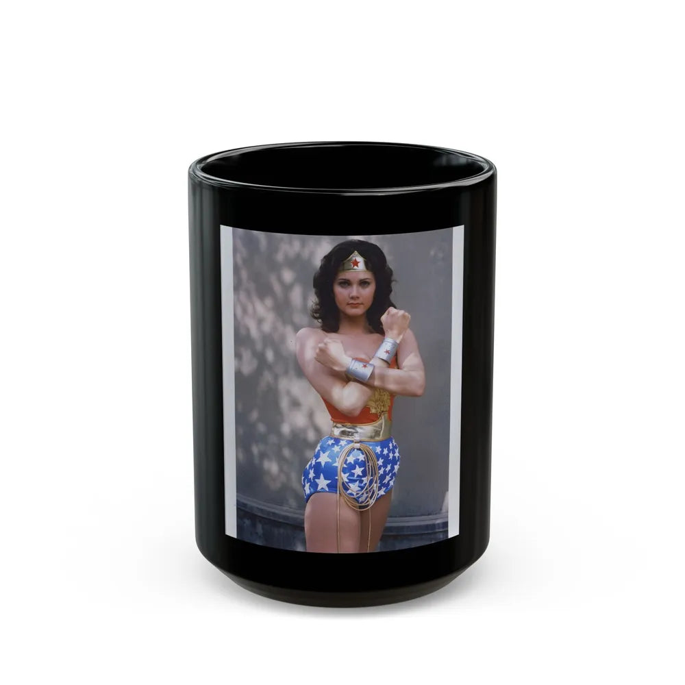 Lynda Carter #229 - Wonder Woman Photo (Vintage Female Icon) Black Coffee Mug-15oz-Go Mug Yourself