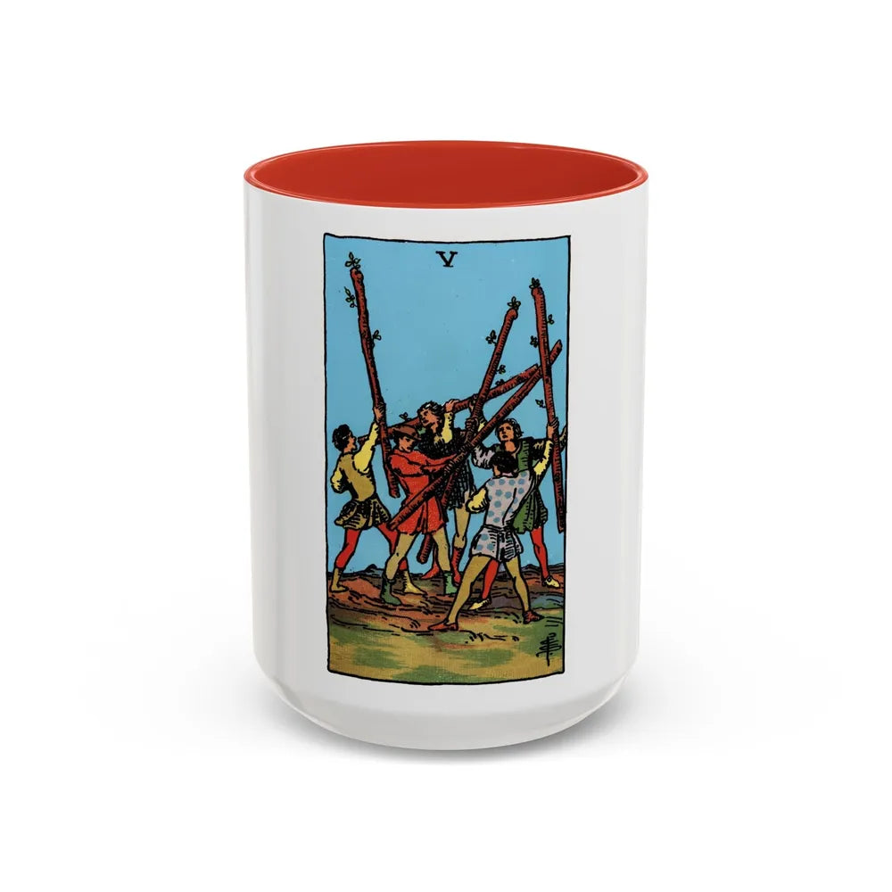 The 5 of Wands (Tarot Card) Accent Coffee Mug-15oz-Red-Go Mug Yourself