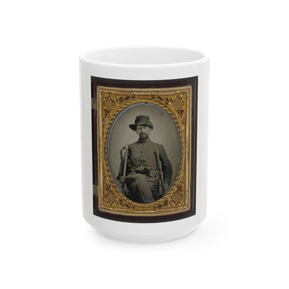 Unidentified Soldier In Union Cavalry Uniform With Cavalry Sword, Colt Army Revolver, And Carbine (U.S. Civil War) White Coffee Mug