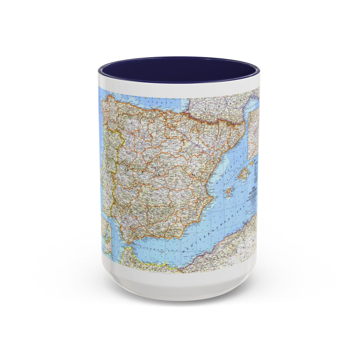 Spain and Portugal (1965) (Map) Accent Coffee Mug