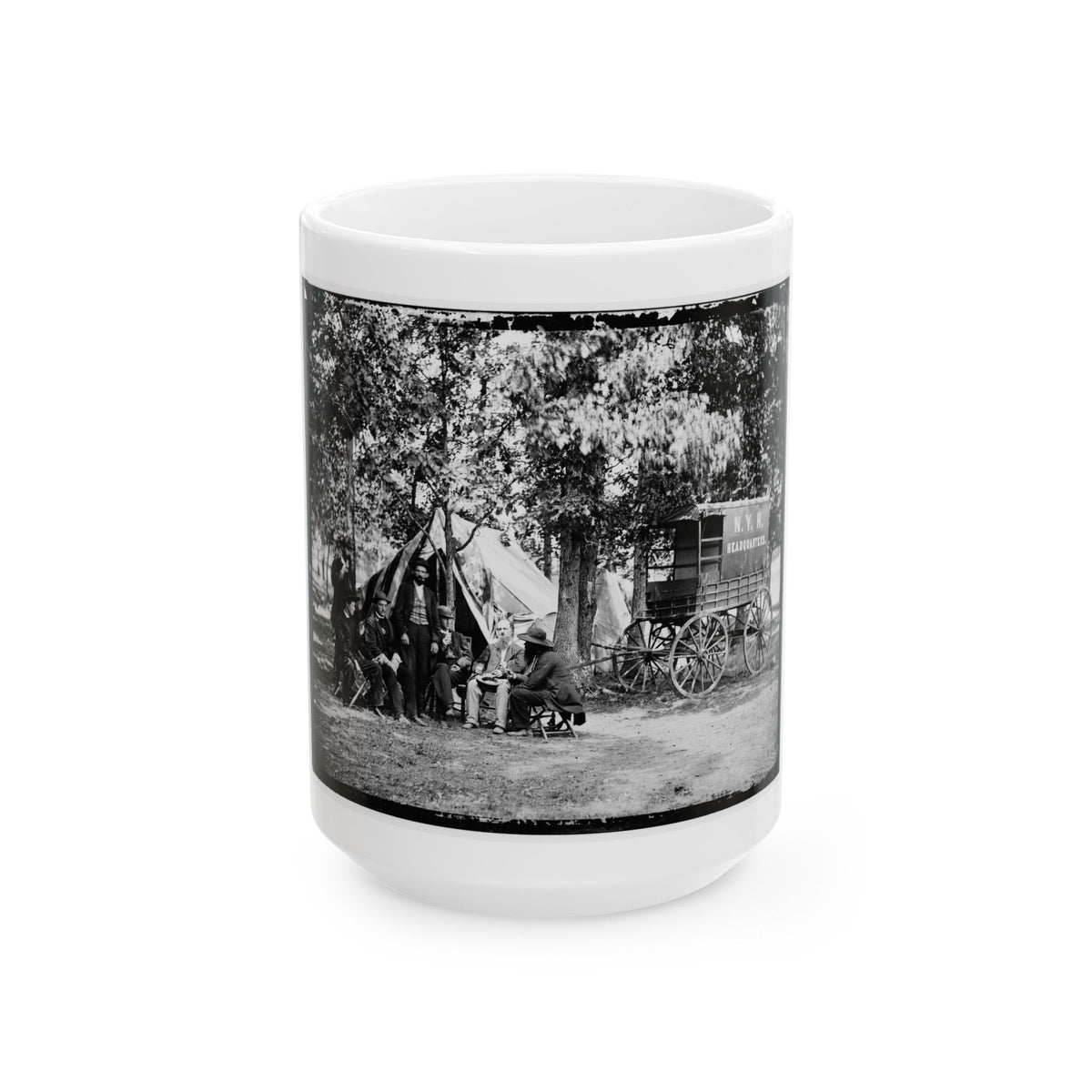 Bealeton, Va. Group At Tent And Wagon Of The New York Herald (U.S. Civil War) White Coffee Mug