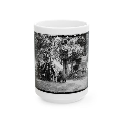 Bealeton, Va. Group At Tent And Wagon Of The New York Herald (U.S. Civil War) White Coffee Mug