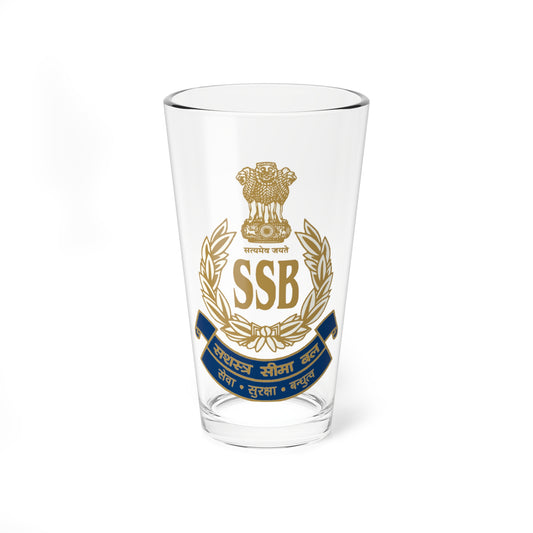 Gold and navy insignia with a lion capital above an SSB monogram, a laurel wreath and a blue scroll banner.