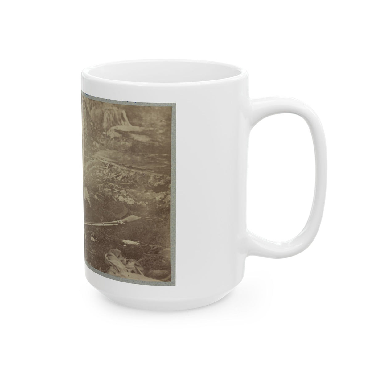 Battlefield Of Gettysburg. Dead Confederate Sharpshooter At Foot Of Little Round Top (U.S. Civil War) White Coffee Mug